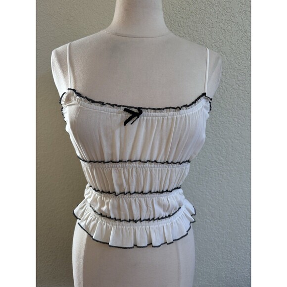 White Fox Tops - White Fox Tiered Ruffle Semi Sheer Babydoll Camisole Tank Top Sz S Y2K